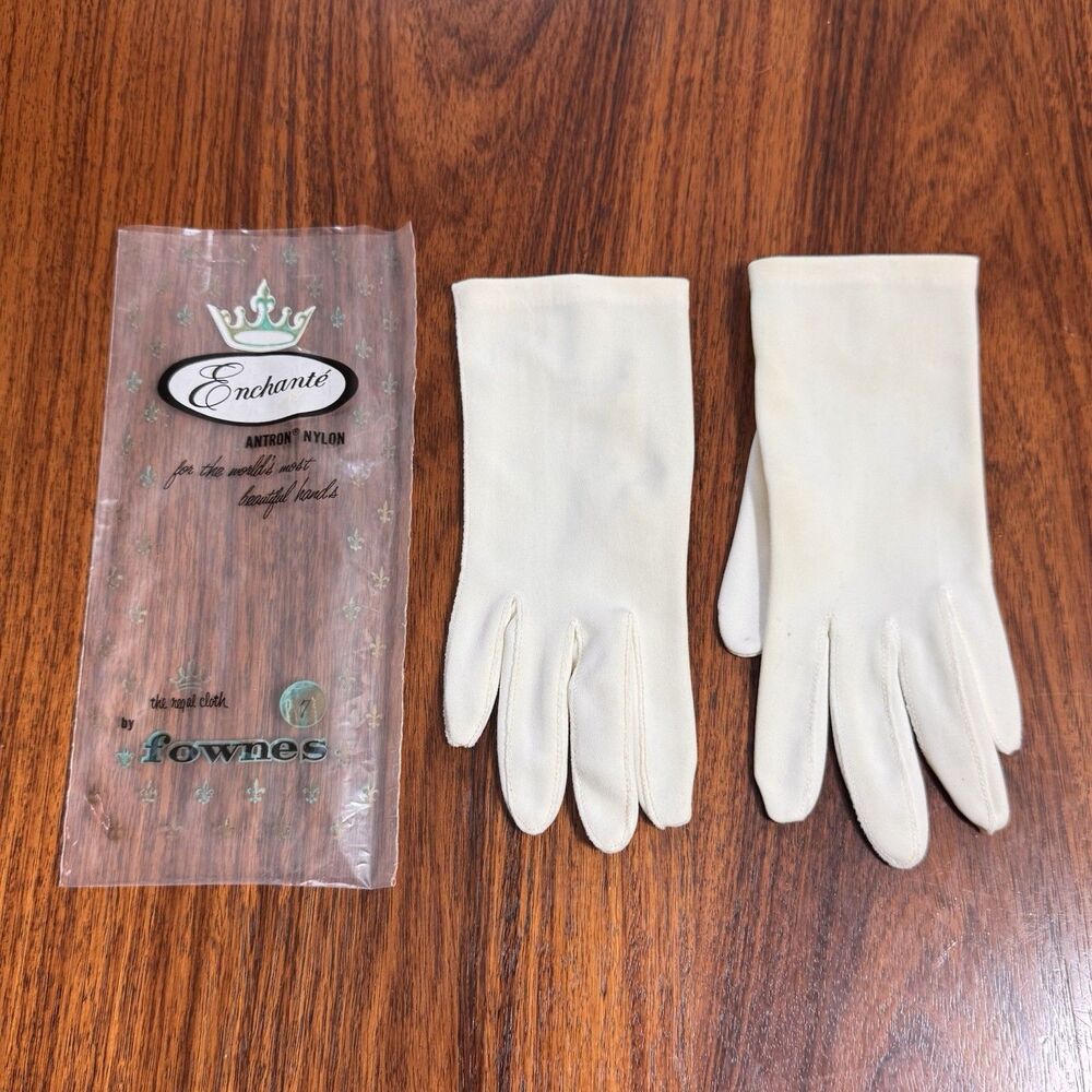 Vintage Fownes Gloves Women Size 7 White Enchante Antron Bridal Dress Gloves